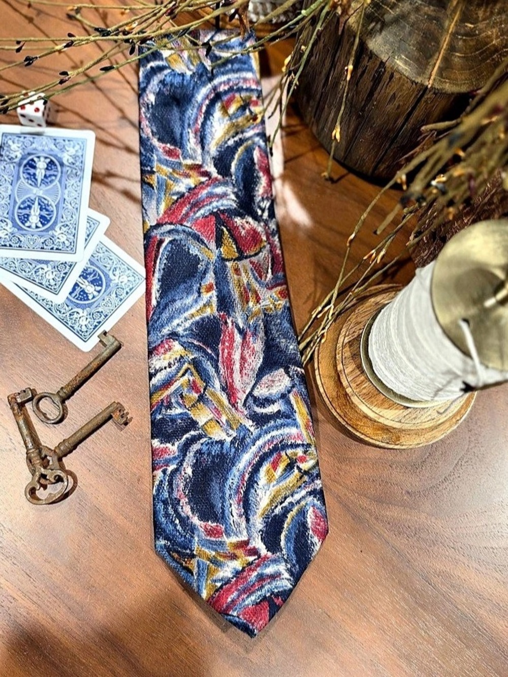 The Metropolitan Museum of Art Abstract Cotton Tie in Blue & Red Like New